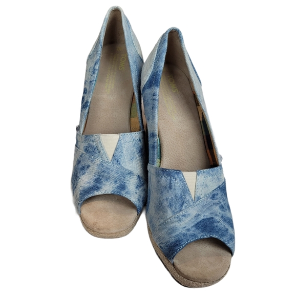 TOMS TDENM Wedges Tie Dyed Denim Espadrille - Picture 4 of 9
